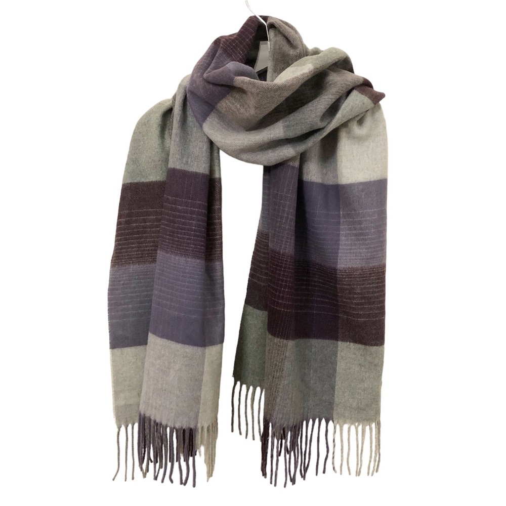 Fraas | Gray Purple Check Fringe Scarf